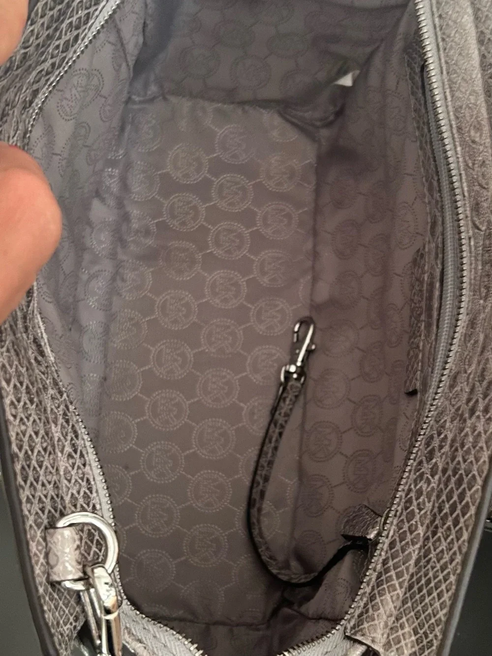 Michael Kors Metallic Silver Snake Print Satchel Crossbody Shoulder Bag